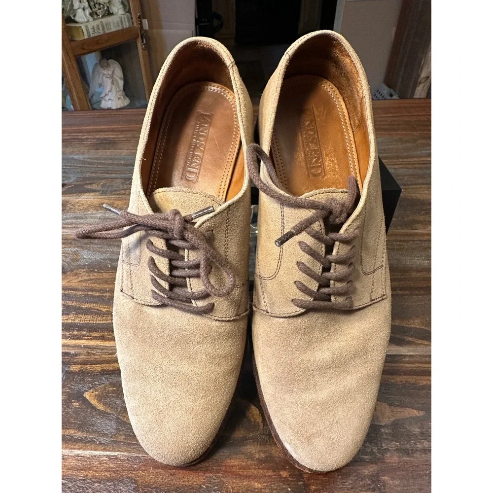 Lands End Mens Tan Suede Derby Shoes‎ 9.5 W Plain Toe Brick Sole 35356 Brazil